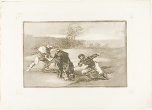 Otra forma de cazar a pie, lámina dos de El arte de la tauromaquia de Francisco Jose de Goya y Lucientes