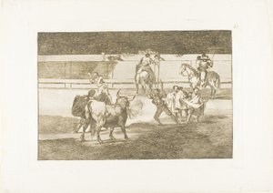 Banderillas con petardos, lámina 31 de El arte de la tauromaquia de Francisco Jose de Goya y Lucientes
