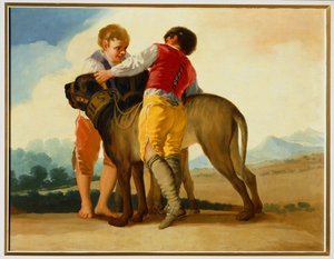 Muchachos con un perro salvaje ... (pintura sobre lienzo) de Francisco Jose de Goya y Lucientes