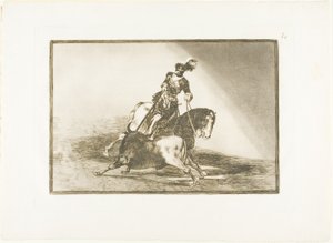 Carlos V lanceando un toro en el ruedo de Valladolid, placa diez de El arte del toreo de Francisco Jose de Goya y Lucientes