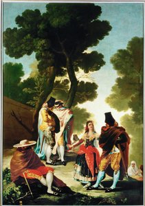 La maja y los Embozados, cartón para el tapiz 40-06-09/42 ... (pintura sobre lienzo) de Francisco Jose de Goya y Lucientes