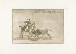 Valentía masculina de la célebre Pajuelera en el ruedo de Zaragoza, lámina 22 de El arte del toreo de Francisco Jose de Goya y Lucientes