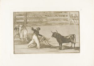 Origen de los arpones o banderillas, lámina siete de El Arte del Toreo de Francisco Jose de Goya y Lucientes