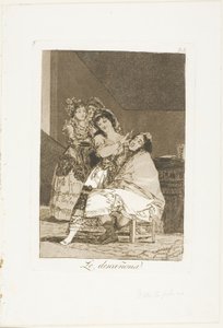 Ella lo despluma, lámina 35 de Los Caprichos de Francisco Jose de Goya y Lucientes