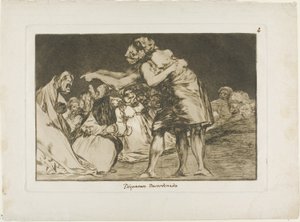 La que está mal casada nunca pierde la oportunidad de decirlo, lámina siete de Los Proverbios de Francisco Jose de Goya y Lucientes