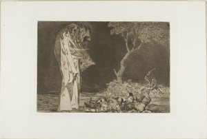 Soldados asustados por un fantasma, de Disparates, publicado como lámina 2 en Los Proverbios de Francisco Jose de Goya y Lucientes