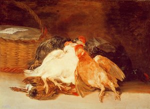 Naturaleza muerta con pollos muertos y una cesta de mimbre de Francisco de Goya