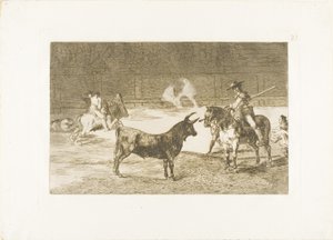El Celebrado Picador, Fernando del Toro, Atrae a la Fiera con su Pique, placa 27 de El Arte del Toreo de Francisco Jose de Goya y Lucientes