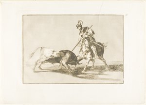 El Cid Campeador lanceando otro toro, lámina once de El Arte de Torear
