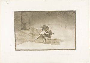 El famoso Martincho coloca las banderillas, jugando con el toro con el movimiento de su cuerpo, lámina 15 de El arte de la tauromaquia de Francisco Jose de Goya y Lucientes