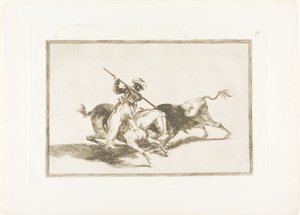 El moro animado Gazul es el primero en lancear toros según las reglas, lámina cinco de El arte de la tauromaquia de Francisco Jose de Goya y Lucientes