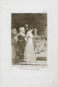 Dicen "Sí" y dan la mano al primero que llega, placa dos de Los Caprichos de Francisco de Goya