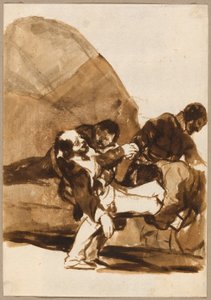 Tres hombres cargando a un soldado herido, de las Imágenes de España, Álbum F de Francisco Jose de Goya y Lucientes