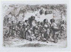 Placa 11: un grupo de personas al aire libre, de la serie de costumbres y pasatiempos de los españoles..., 1850 de Francisco Lameyer Berenguer