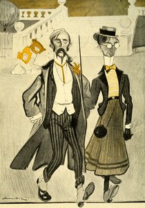 Una pareja inglesa en Francia siendo burlada por su extraño sentido de la moda, 1903 de Francisco Sancha y Lengo