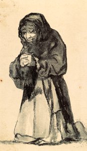 Una anciana arrodillada en oración, principios del siglo XIX (dibujo) de Francisco de Goya