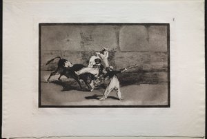 Corridas de toros: Un moro atrapado por un toro en el ruedo de Francisco de Goya