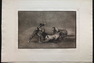Corridas de toros: Un caballero español mata al toro después de haber perdido su caballo de Francisco de Goya