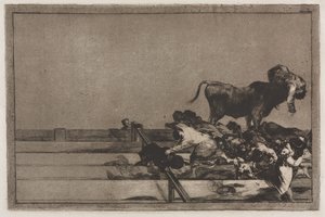 Corridas de toros: Acontecimientos terribles en las primeras filas del ruedo en Madrid y muerte del alcalde de Torrejón de Francisco de Goya