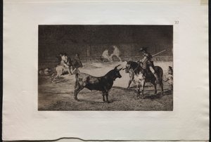 Corridas de toros: El célebre picador, Fernando del Toro, atrae a la fiera con su pica de Francisco de Goya