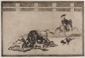 Corridas de toros: Sueltan perros al toro, 1876 de Francisco de Goya