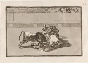Caída de un picador de su caballo debajo del toro de Francisco de Goya