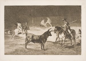 El celebrado picador, Fernando del Toro, provoca al toro bravo con su lanza de Francisco de Goya