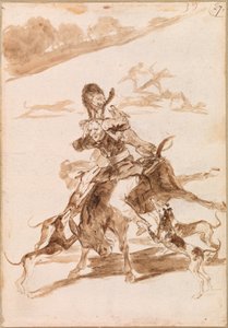 Perros persiguiendo a un gato en un hombre en un burro de Francisco de Goya