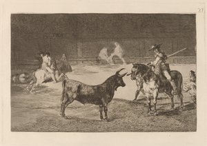 El célebre Fernando del Toro, barilarguero, obligando a la fiera con su garrocha de Francisco de Goya