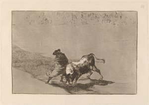 El diestrísimo estudiante de Falces, embozado burla al toro con sus quiebros de Francisco de Goya