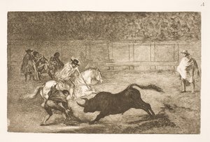 Un jinete español rompe lanzas cortas con la ayuda de sus asistentes de Francisco de Goya