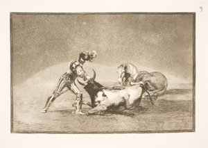 Un jinete español mata al toro después de perder su caballo de Francisco de Goya