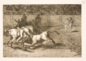 Maria Ceballas, también llamada la india, mata al toro desde su caballo de Francisco de Goya