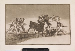 Los moros usan burros como barrera para defenderse del toro, cuyos cuernos han sido equipados con bolas de Francisco de Goya