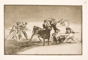 Los moros usan burros como barrera para defenderse del toro, cuyos cuernos han sido equipados con bolas de Francisco de Goya