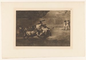 Caballo atropellado por un toro Cheval renverse par un taureau Corridas de toros (título de la serie) La Taureaumachie (título de la serie) La Tauromaquia (título de la serie) de Francisco de Goya