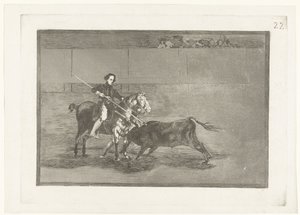 Pajuelera in de arena van Zaragosa Valor varonil de la célebre Pajuelera en la de Zaragoza La Tauromaquia (series title) Stierenvechten (series title) de Francisco de Goya