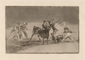 Palenque de los moros hecho con burros para defenderse del toro embolado de Francisco de Goya