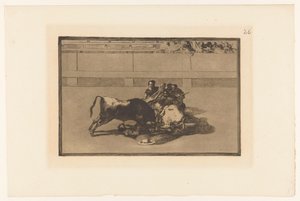 Picador se cayó de su caballo Caida de un picador de su caballo debajo del toro Corridas de toros (título de la serie) La Taureaumachie (título de la serie) La Tauromaquia (título de la serie) de Francisco de Goya