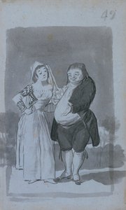 Prostituta solicitando a un hombre gordo y feo recto, 1796-97 de Francisco de Goya