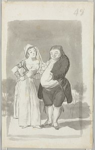 Prostituta solicitando a un hombre gordo y feo (recto), joven retorciéndose las manos (verso), 1796-97 de Francisco de Goya