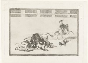 Toro atacado por perros Echan perros al toro La Tauromaquia (título de la serie) Corridas de toros (título de la serie) de Francisco de Goya