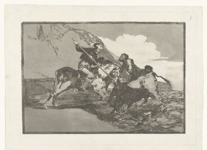Stierenjacht te paard Modo can que los antiguos Españoles cazaban los toros á caballo en el campo Stierenvechten (series title) La Tauromaquia (series title)