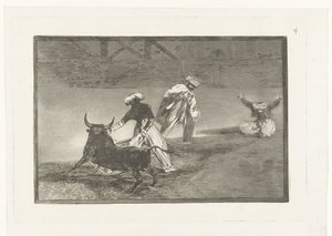 Toreros en una arena Capean otro encerrado Corridas de toros (título de la serie) La Tauromaquia (título de la serie) de Francisco de Goya