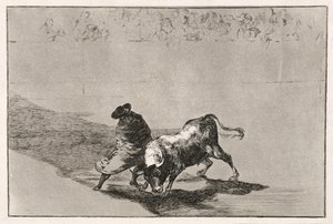 El estudiante astuto de Falces enfurece al toro moviéndose envuelto en su capa, 1814-16 de Francisco de Goya