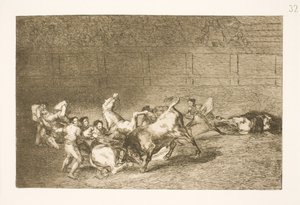 Dos picadores son derribados uno tras otro por un solo toro de Francisco de Goya