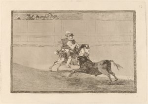 Un caballero español en plaza quebrando rejoncillos sin auxilio de los chulos de Francisco de Goya