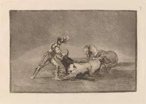Un caballero español mata un toro después de haber perdido el caballo de Francisco de Goya