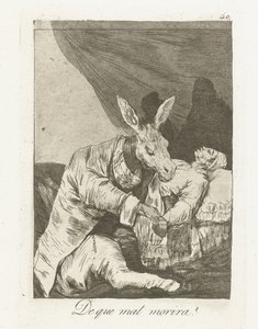 ¿De qué morirá? El que mal morira? (título en el objeto) Los Caprichos (título de la serie) de Francisco de Goya