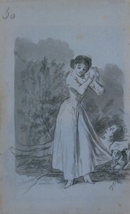 Joven mujer retorciendo sus manos sobre el cuerpo desnudo de un hombre (reverso), 1796-97 de Francisco de Goya